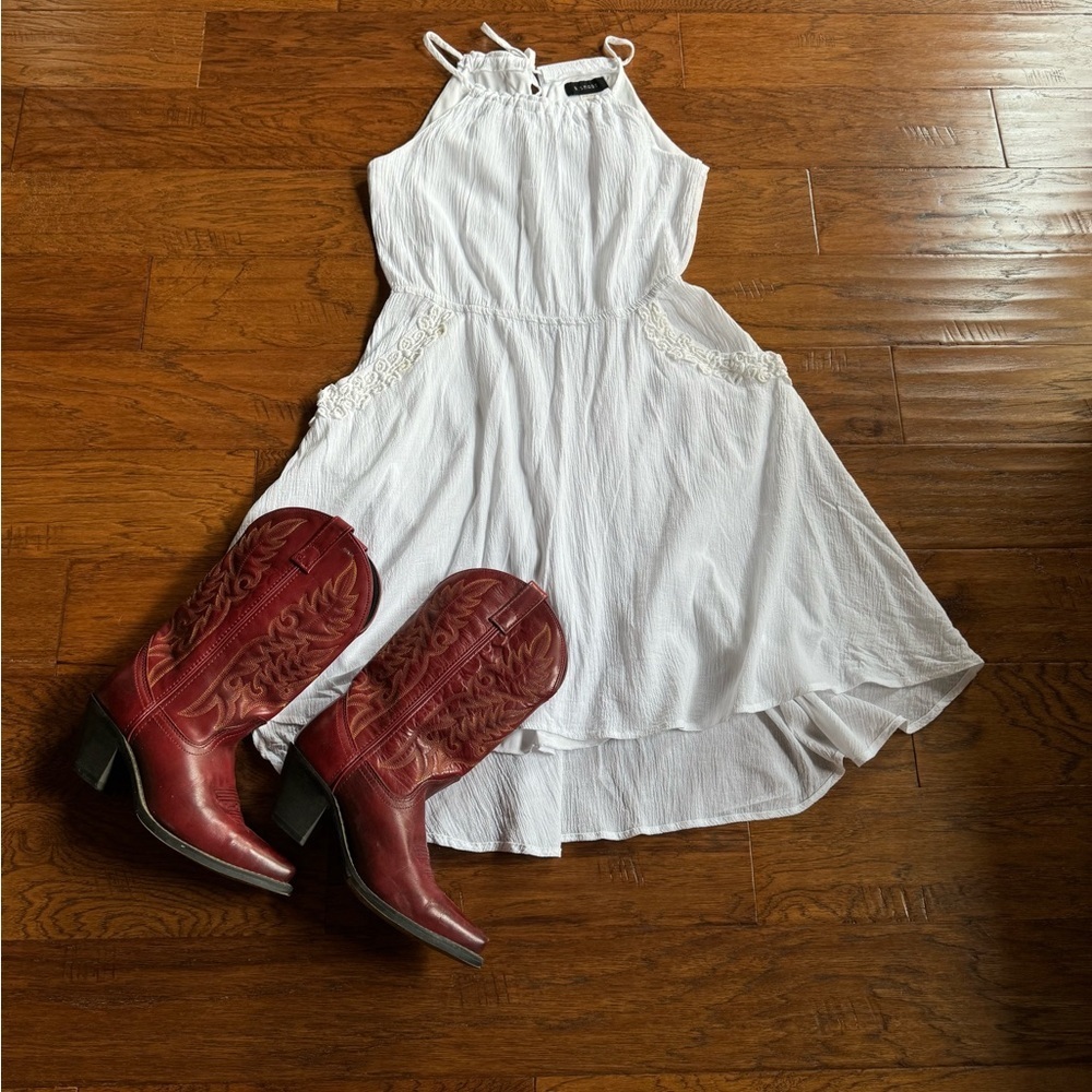 B Smart White Dress Embroidery Lace Trim